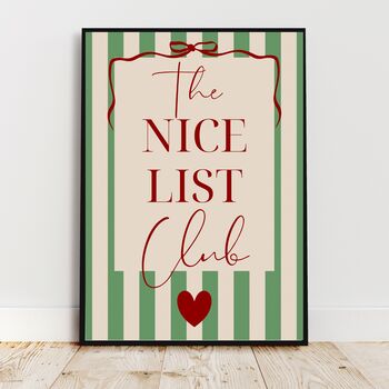 A4 Christmas Art Print, The Nice List Club, Green Stripes, 4 of 5