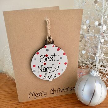 Personalised Nanny Xmas Card White Bauble Decoration, 2 of 2