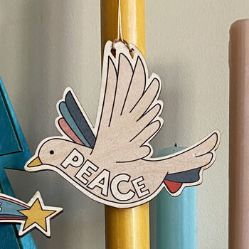 Peace Wooden Christmas Tree Decoration, 2 of 4