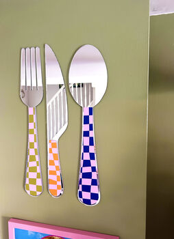 Oversized Checkerboard Cutlery Mirror Set, 6 of 6