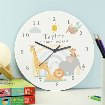 Personalised Safari Animals Wooden Nursery Clock, 2 of 4