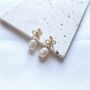 Gold Brass Pearl Bowknot Earrings, thumbnail 1 of 3