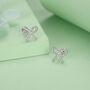Sterling Silver Bow Stud Earrings 16 G Flat Back Labret, thumbnail 4 of 10