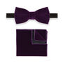 Mens Purple Velvet Bow Tie And Pocket Square, thumbnail 1 of 3