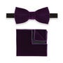 Mens Purple Velvet Bow Tie And Pocket Square, thumbnail 1 of 4