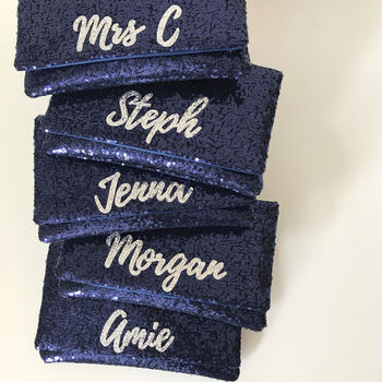 Black Or Navy Sequin Name Clutch, 5 of 9