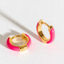 Hot Pink Enamel 14k Gold Vermeil Plated Huggie Earrings, thumbnail 5 of 7