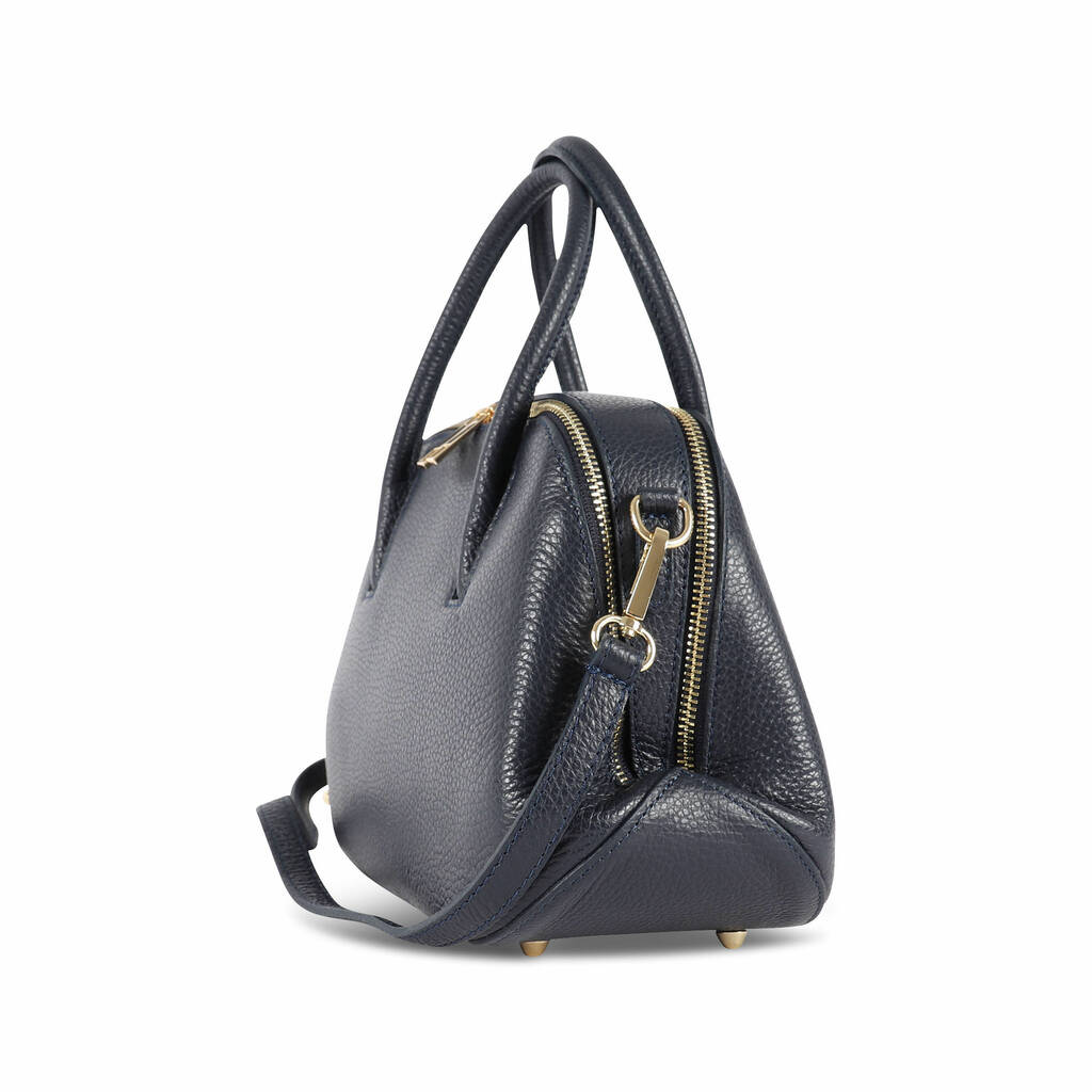 navy leather grab bag