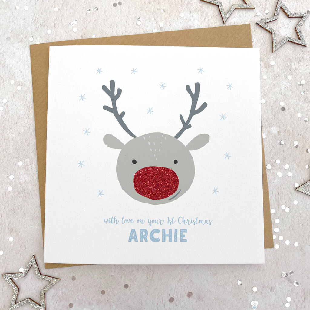 Glittery Reindeer 1st Christmas Card, 1 of 4