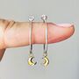 Sterling Silver And Gold Vermeil Moon Hoop Earrings, thumbnail 2 of 2