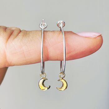 Sterling Silver And Gold Vermeil Moon Hoop Earrings, 2 of 2