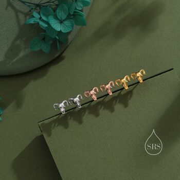 Sterling Silver Tiny Ram Skull Stud Earrings, 2 of 10