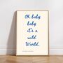 A4 Song Lyrics Print, Cat Stevens, Oh Baby Baby It's A Wild World, thumbnail 1 of 5