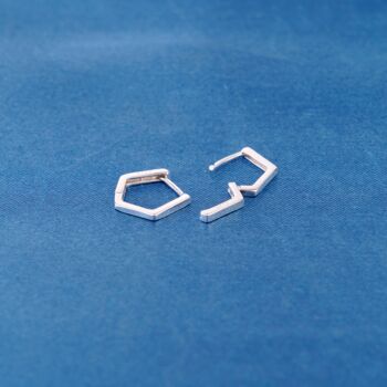 925 Sterling Silver Hexagonal Hoop Earrings, 6 of 7