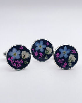 Cufflinks Real Forget Me Not Handmade 16mm, 3 of 10
