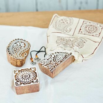 Fair Trade Handmade Set Of Three Wooden Printing Blocks, 2 of 6