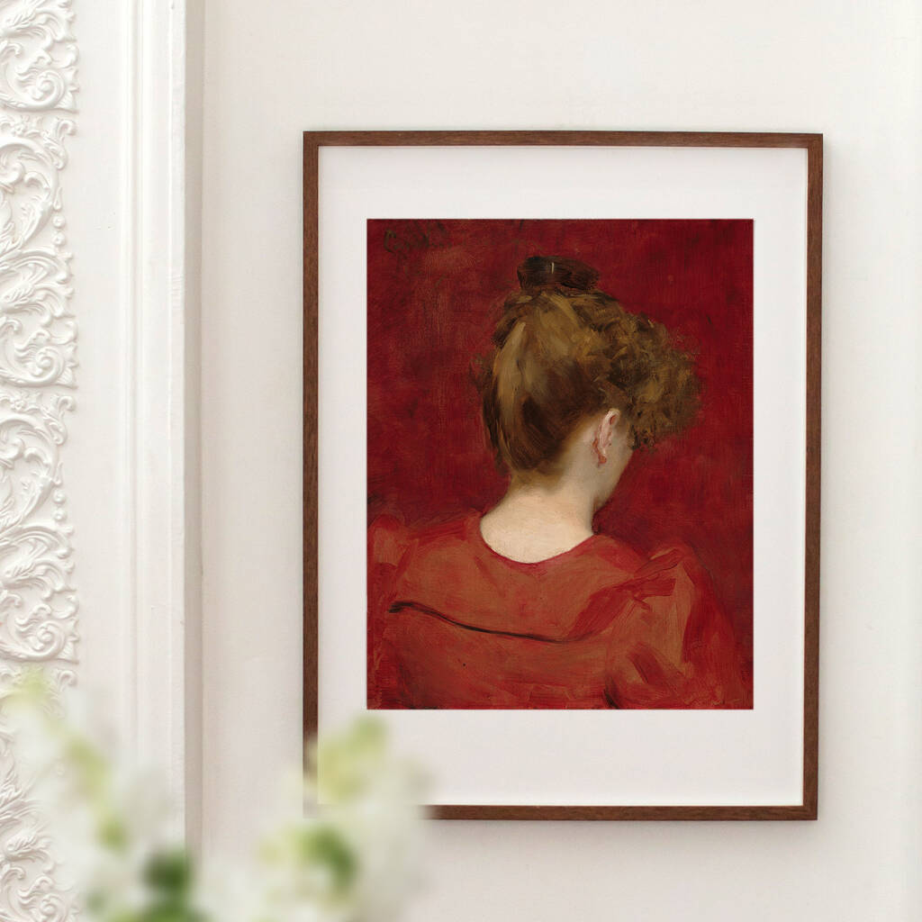 Victorian Painting Print Of A Woman In A Red Dress, 1 of 12