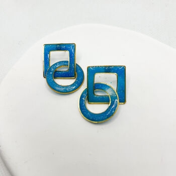 Blue Statement Interlocking Geometric Earrings, 4 of 9