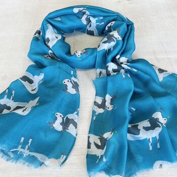 Turquoise Dairy Cow Print Scarf, 3 of 6