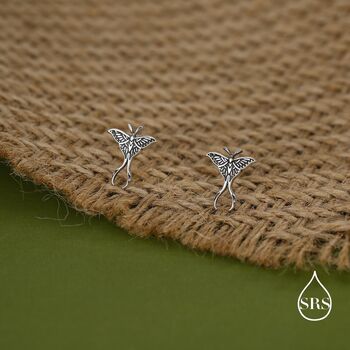 Lunar Moth Sterling Silver Stud Earrings With Oxidised Finish, 2 of 12