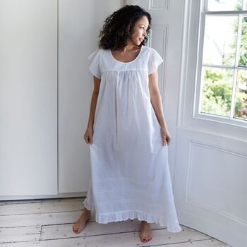 Ladies White Cotton Capped Sleeve Nightdress 'Nadine', 2 of 5