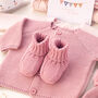 Luxury Cotton Dawn Pink Baby Cardigan And Booties Set, thumbnail 1 of 12