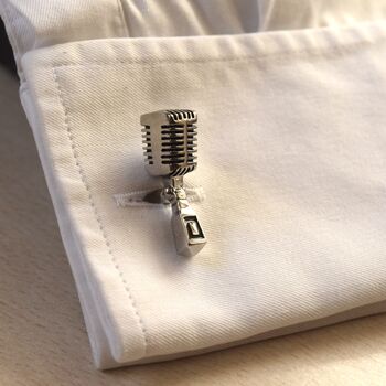 Microphone Silver Cufflinks Gift Podcast 316 L Stainless Steel Singer Accessory, 4 of 5