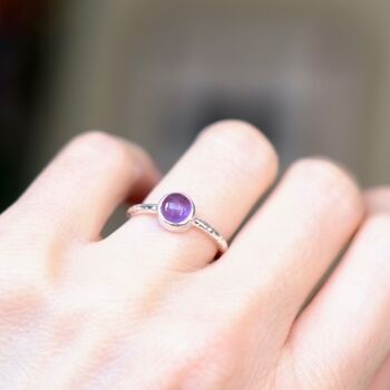 Adjustable Textured Sterling Silver Birthstone Ring, 6 of 8