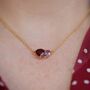 Gold Plated Garnet And Light Amethyst Heart And Drop Necklace, thumbnail 2 of 3