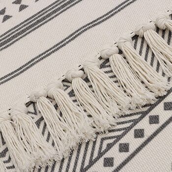 White Grey Cotton Runner Rug With Tassel, 7 of 9