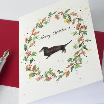Dachshund And Wreath Christmas Card, 3 of 6