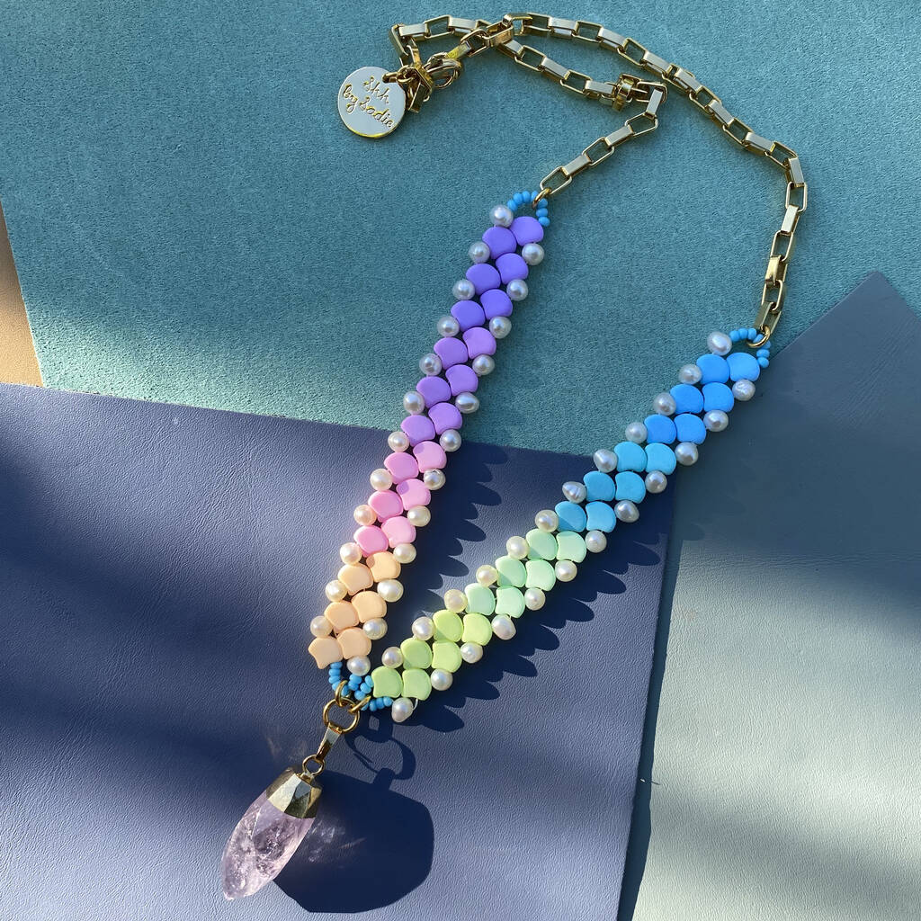 Handmade Pastel Rainbow Rose Quartz Crystal Necklace, 1 of 10