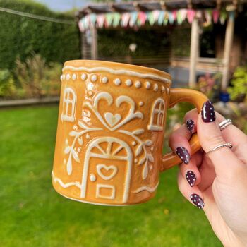 Christmas Ceramic Gingerbread Style Mug With Lid, 5 of 6