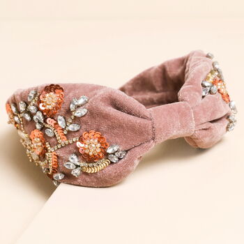 Vintage Pink Velvet Floral Beaded Headband, 2 of 2