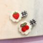 Strawberry And Cherry Embroidered Fruit Gingham Hair Clip Set, thumbnail 1 of 5