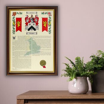 Framed Surname History Scroll With Coat Of Arms, 6 of 12