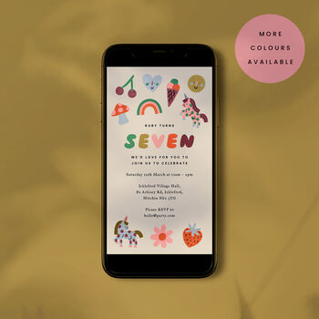 Digital Download Birthday Party Invite With Unicorns, Rainbows And Cute Icons, 2 of 5