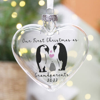 First Christmas As Grandparents Penguin Glass Bauble, 2 of 4