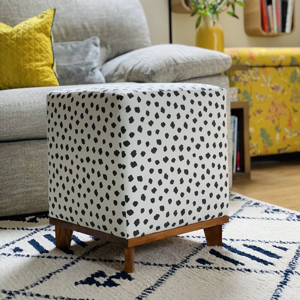 Polka Dot With Pine Base Square Footstool, 1 of 5