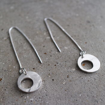 Hammered Silver Circle Air O Threader Earrings, 2 of 2