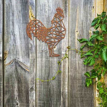 Rusty Geometric Cockerel Art: Metal Farm Decor, 9 of 11