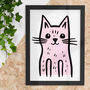 Friendly Pink Cat Print Whimsical Animal Wall Decor, thumbnail 1 of 2