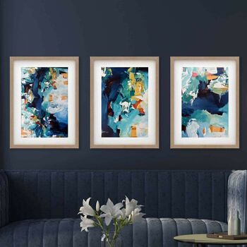Blue Abstract Wall Art Prints Set Of Three Artwork, 8 of 8