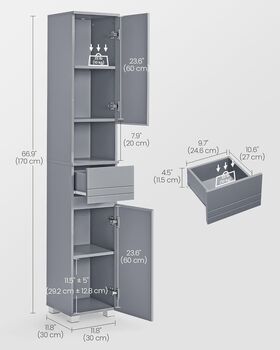 Tall Bathroom Cabinet Narrow Cupboard Storage Unit, 10 of 10