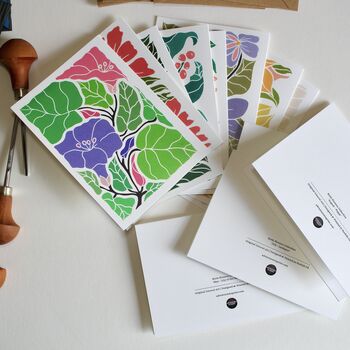 Colourful Linocut Birth Flower Notecards Set Of 12, 5 of 10