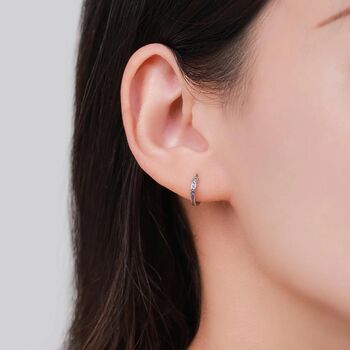 Sterling Silver Lilac Purple Amethyst Cz Huggie Hoop Earrings, 5 of 12