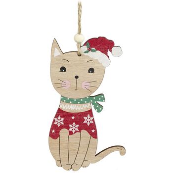 Wooden Hanging Cat Christmas Tree Decoration, 2 of 2