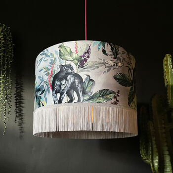 Fringed Velvet Lampshade With Gold Lining In Dust, 3 of 5