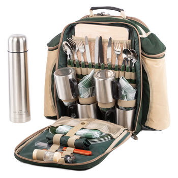 Deluxe Four Person Picnic And Flask Set Forest Green, 2 of 4
