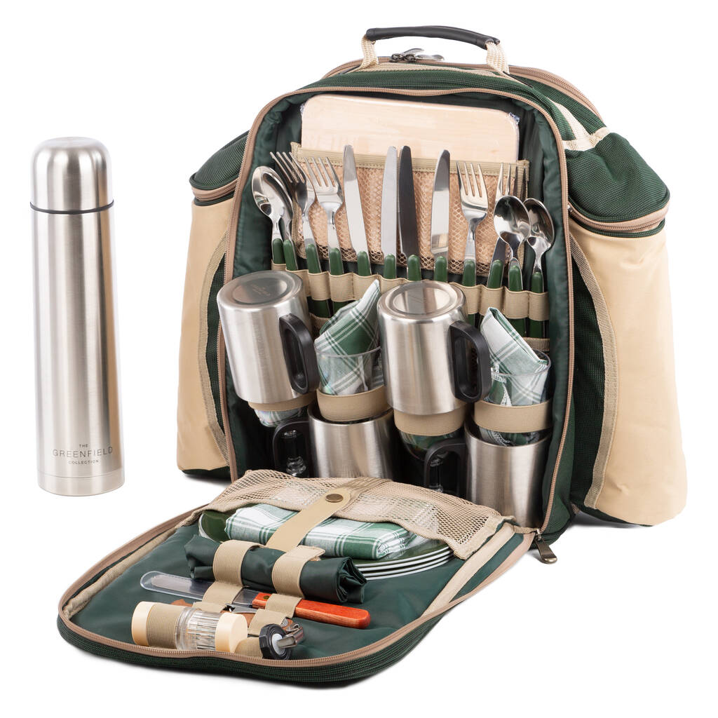 Deluxe Four Person Picnic And Flask Set Forest Green By Greenfield ...